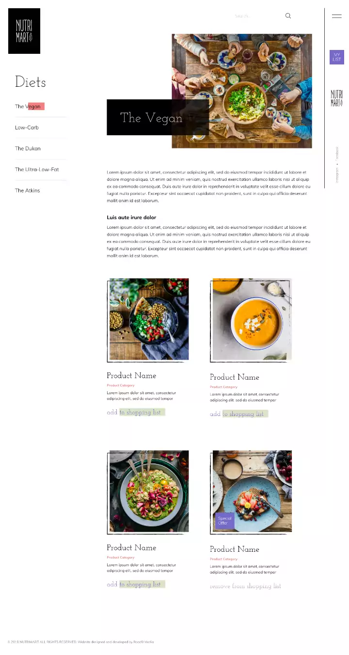 Nutri Mart website & online menu design