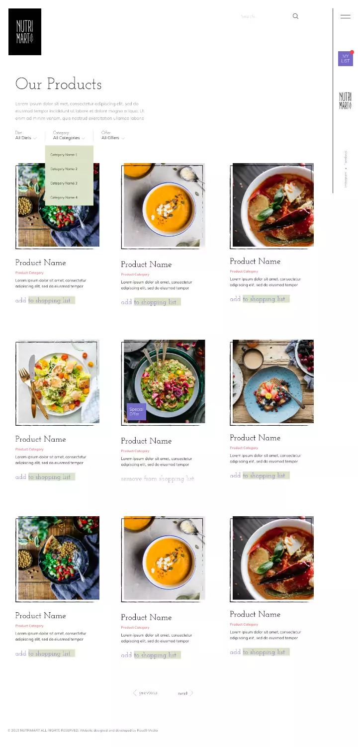 Nutri Mart website & online menu design